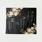 Elegant Chic Roos Monogram Zwart Wandkleed (Voorkant (horizontaal))