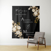 Elegant Chic Roos Monogram Zwart Wandkleed (In situ)