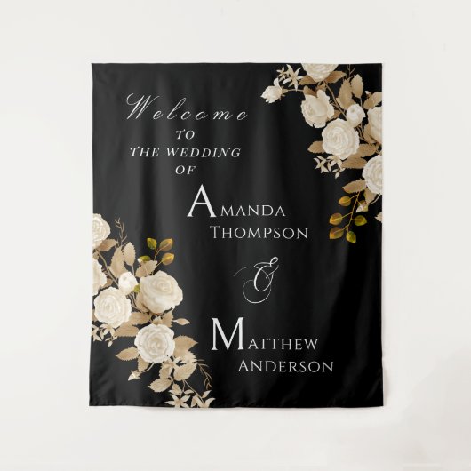 Elegant Chic Roos Monogram Zwart Wandkleed (Voorkant)