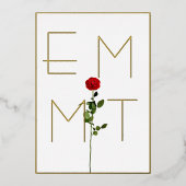 Elegant Chic Roos Stem Monogram Weddenschap Folie Uitnodiging (Voorkant)