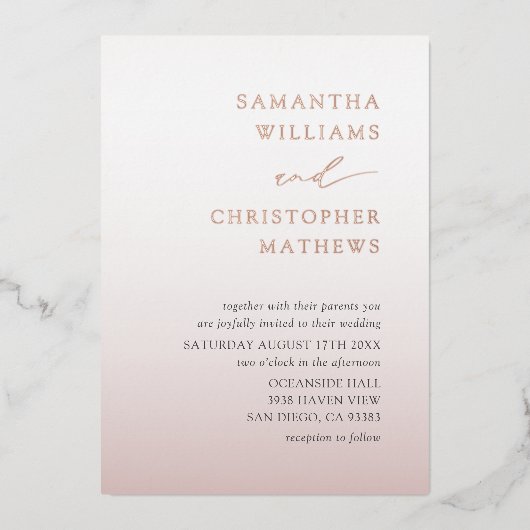 Elegant Chic Rose Gold Typography Wedding Folie Uitnodiging (Voorkant)