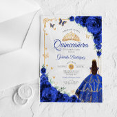 Elegant Chic Royal Blue Roses Gold Quinceanera Acryl Uitnodigingen