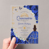 Elegant Chic Royal Blue Roses Gold Quinceanera Acryl Uitnodigingen (Insitu (Draagbaar))