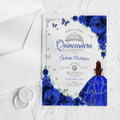 Elegant Chic Royal Blue Roses Silver Quinceanera Acryl Uitnodigingen