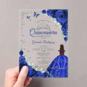 Elegant Chic Royal Blue Roses Silver Quinceanera Acryl Uitnodigingen (Insitu (Draagbaar))