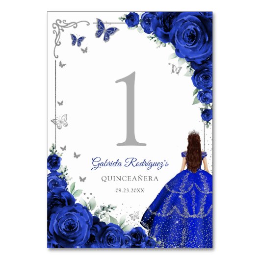 Elegant Chic Royal Blue Roses Silver Quinceanera Kaart (Voorkant)