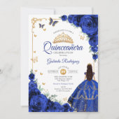 Elegant Chic Royal Blue Rozen Gold Quinceanera Kaart (Voorkant)