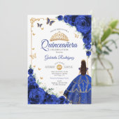 Elegant Chic Royal Blue Rozen Gold Quinceanera Kaart (Staand voorkant)