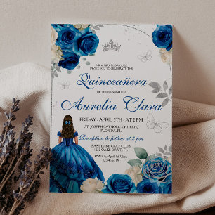 Elegant Chic Royal Blue Rozen Gold Quinceanera Kaart