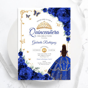 Elegant Chic Royal Blue Rozen Gold Quinceanera Kaart