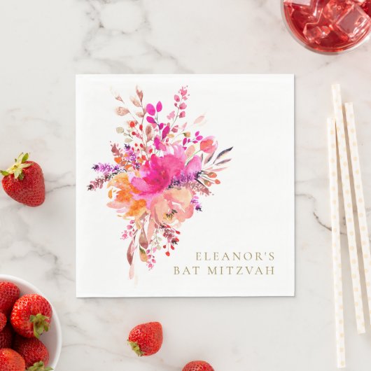 Elegant Chic Roze Bloemen Vleermuis Mitzvah Custom Servet (Insitu)