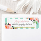 Elegant Chic roze Flowers Mint Green Stripes Etiket (Insitu)