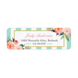 Elegant Chic roze Flowers Mint Green Stripes Etiket