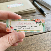 Elegant Chic roze Flowers Mint Green Stripes Etiket