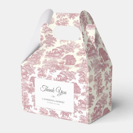Elegant Chic Roze Paard Toile Bruiloft Bedankdoosjes (Voorkant Zijde)