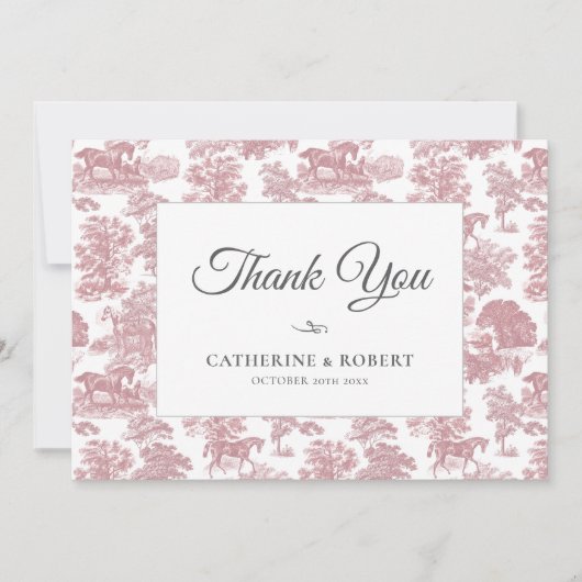 Elegant  Chic Roze Paard Toile Bruiloft Bedankkaart (Voorkant)