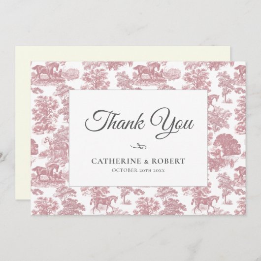 Elegant Chic Roze Paard Toile Bruiloft Bedankkaart (Voorkant / Achterkant)