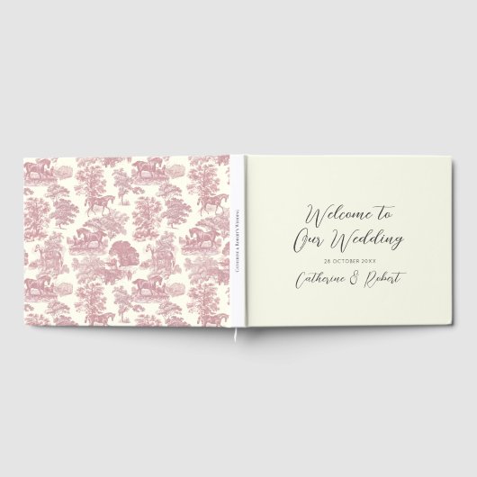 Elegant  Chic Roze Paard Toile Bruiloft Gastenboek (Volledig)