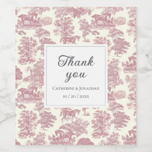 Elegant Chic Roze Paard Toile Bruiloft Wijn Etiket