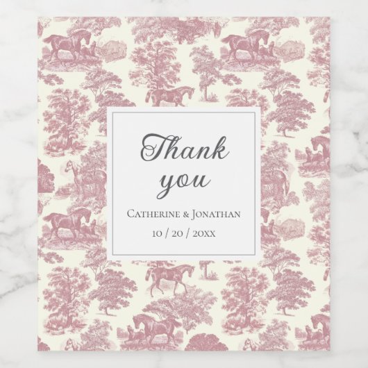 Elegant Chic Roze Paard Toile Bruiloft Wijn Etiket (Enkel label)