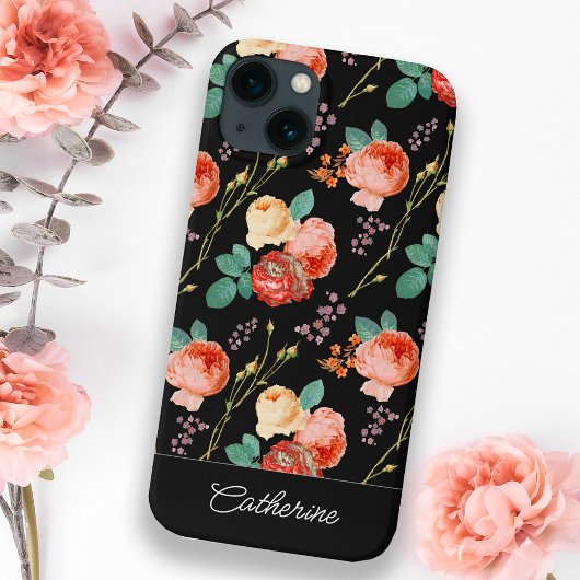 Elegant Chic roze Roses Floral on Black Case-Mate iPhone Case