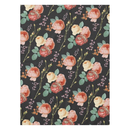 Elegant Chic roze Roses Floral on Black Tafelkleed (Voorkant)