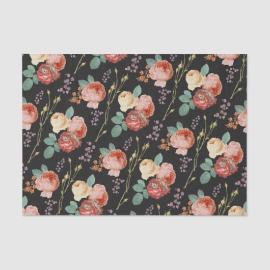 Elegant Chic roze Roses Floral on Black Tissuepapier (Voorkant)