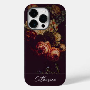 Elegant Chic roze Roses Floral op zwarte naam Case-Mate iPhone 14 Pro Hoesje