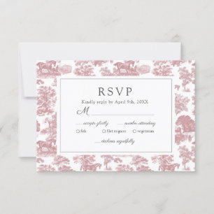 Elegant  Chic Roze Toile Horse RSVP Kaartje