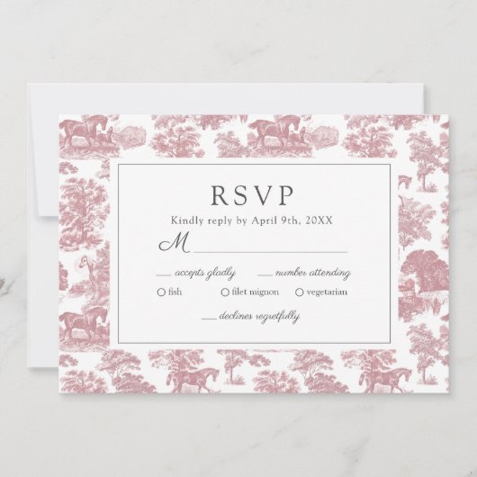 Elegant  Chic Roze Toile Horse RSVP Save The Date (Voorkant)