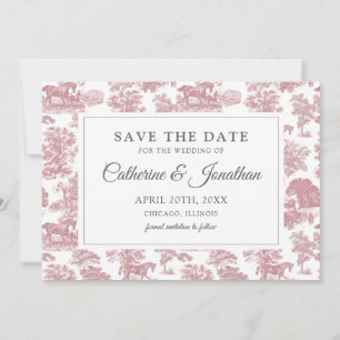Elegant  Chic Roze Toile Horse Save The Date