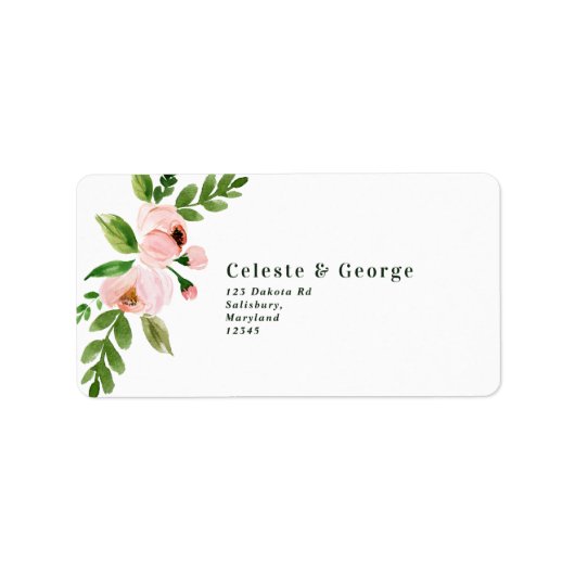 Elegant chic roze waterverf floral bruiloft etiket (Voorkant)