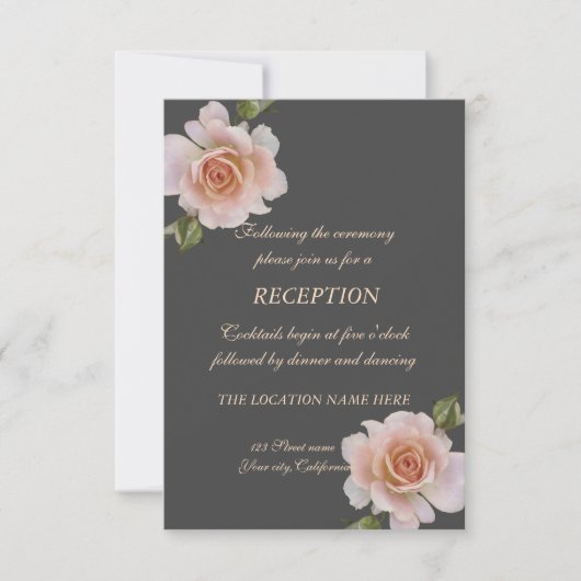 Elegant Chic Rozen, Floral Wedding Reception Kaart (Voorkant)