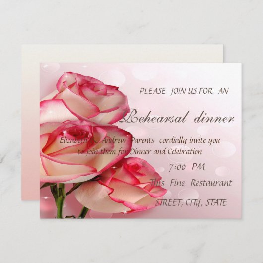 Elegant Chic Rozen Rehearsal Dinner Kaart (Voorkant / Achterkant)