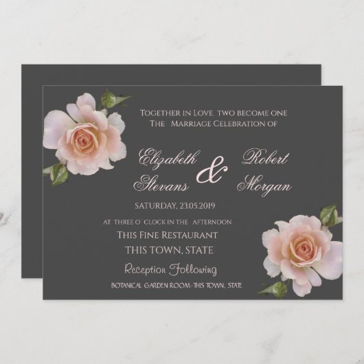 Elegant Chic Rozen Wedding Floral Invitation Kaart (Voorkant / Achterkant)