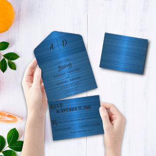 Elegant chic rustic blue All in One Wedding Invite All In One Uitnodiging