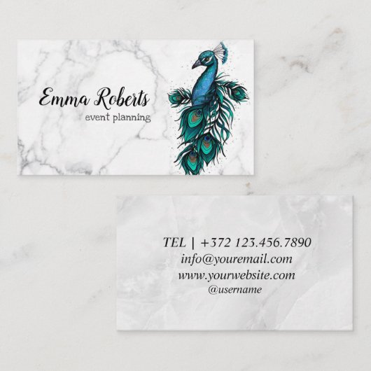 Elegant Chic  Rustic Blue Indian Peacock Visitekaartje (Voorkant / Achterkant)