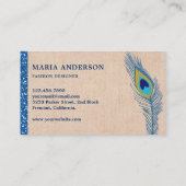 Elegant Chic Rustic Burlap Blue Indian Peacock Visitekaartje (Achterkant)