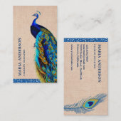 Elegant Chic Rustic Burlap Blue Indian Peacock Visitekaartje (Voorkant / Achterkant)