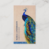 Elegant Chic Rustic Burlap Blue Indian Peacock Visitekaartje (Voorkant)