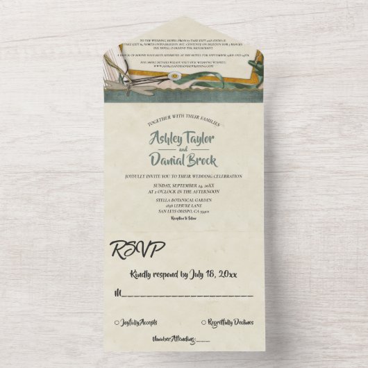 Elegant Chic Rustic Classy Formal Wedding All In One Uitnodiging (Binnen)
