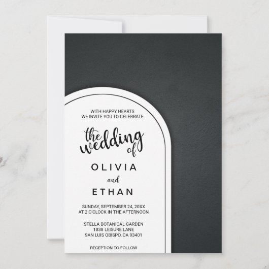 Elegant chic rustic fancy Black Wedding Invitation Kaart (Voorkant)