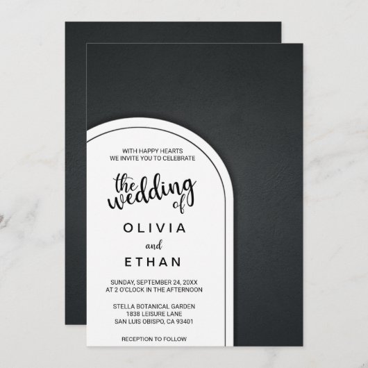 Elegant chic rustic fancy Black Wedding Invitation Kaart (Voorkant / Achterkant)