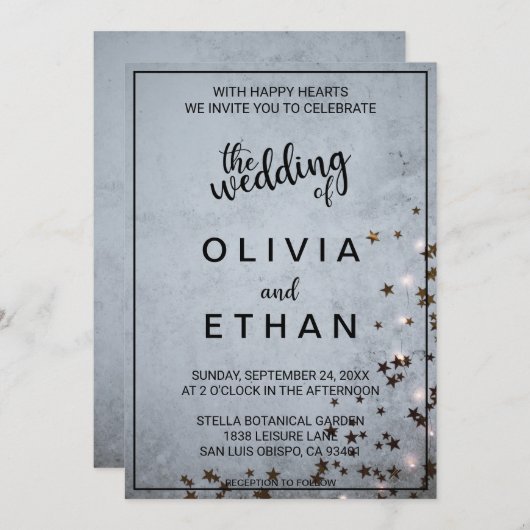 Elegant chic rustic grijs sterren gaan mee naar In Kaart (Voorkant / Achterkant)