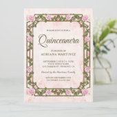 Elegant Chic  Rustic Roses Quinceanera Kaart (Staand voorkant)