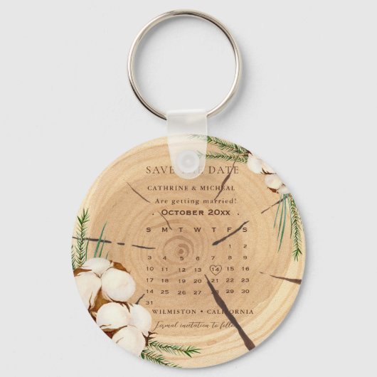 Elegant & Chic Rustiek Huwelijkshout Bewaar de dat Sleutelhanger (Voorkant)