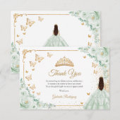 Elegant Chic Sage Green Roses Gold Quinceanera Bedankkaart (Voorkant / Achterkant)
