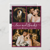 Elegant Chic Script 3 Photo Collage Weddenschap Da Bedankkaart (Voorkant / Achterkant)