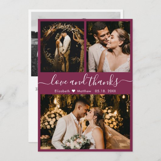Elegant Chic Script 3 Photo Collage Weddenschap Da Bedankkaart (Voorkant / Achterkant)