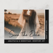 Elegant Chic Script Black and White Photo Wedding  Aankondigingskaart (Voorkant)